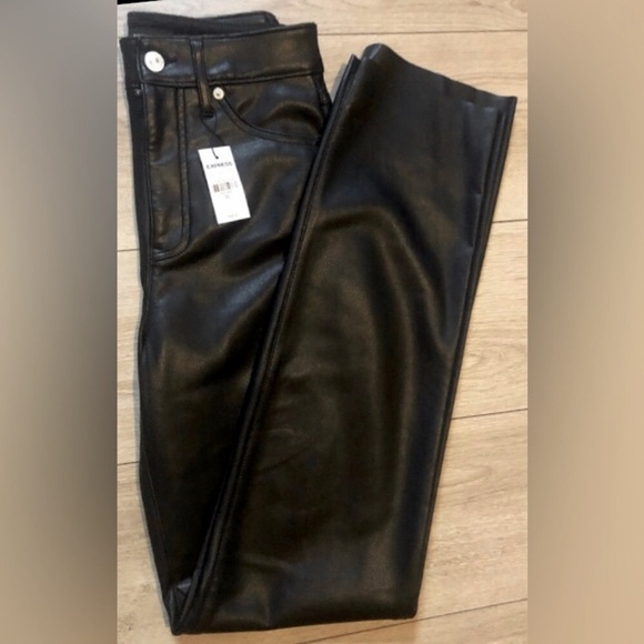 EXPRESS black high waisted straight leg faux leather pants NEW RE $107 w/t 12 - Picture 4 of 15